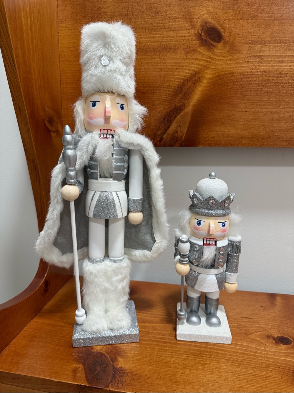 Holiday White and Silver Nutcracker Figurines - Set of 2